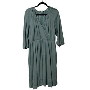 Lane Bryant Green Elbow Puff-Sleeve Tuck-Detail Midi Dress Womens 14